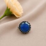 Adjustable Round Ring Oxidized Silver Adjustable Ring for Women - Blue