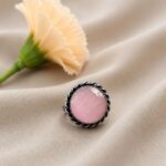 Adjustable Round Ring Oxidized Silver Adjustable Ring for Women - ''BabyPink''