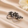 Oxidized Om Ring with adjustable silver finish for women