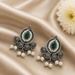 Beautiful Floral Stud Earring Elegant Oxidized Earrings for Minimalist Jewelry - "Green"