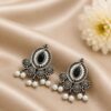 Beautiful Floral Stud Earring with oxidized silver finish for women