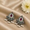 Beautiful Floral Stud Earring with oxidized silver finish for women
