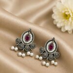 Beautiful Floral Stud Earring Elegant Oxidized Earrings for Minimalist Jewelry - "Red"