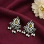 Beautiful Floral Stud Earring Elegant Oxidized Earrings for Minimalist Jewelry - "Yellow"