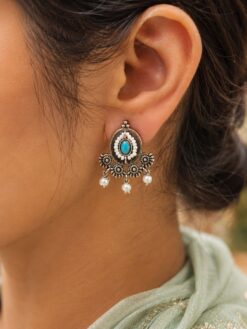 Beautiful Floral Stud Earring with oxidized silver finish for women