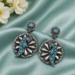 Unique Parrot Earring Traditional Oxidized Earrings for Special Occasion - "Aqua"