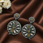 Unique Parrot Earring Traditional Oxidized Earrings for Special Occasion - "Yellow-Green"