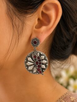 Unique Parrot Earring with oxidized silver finish for women