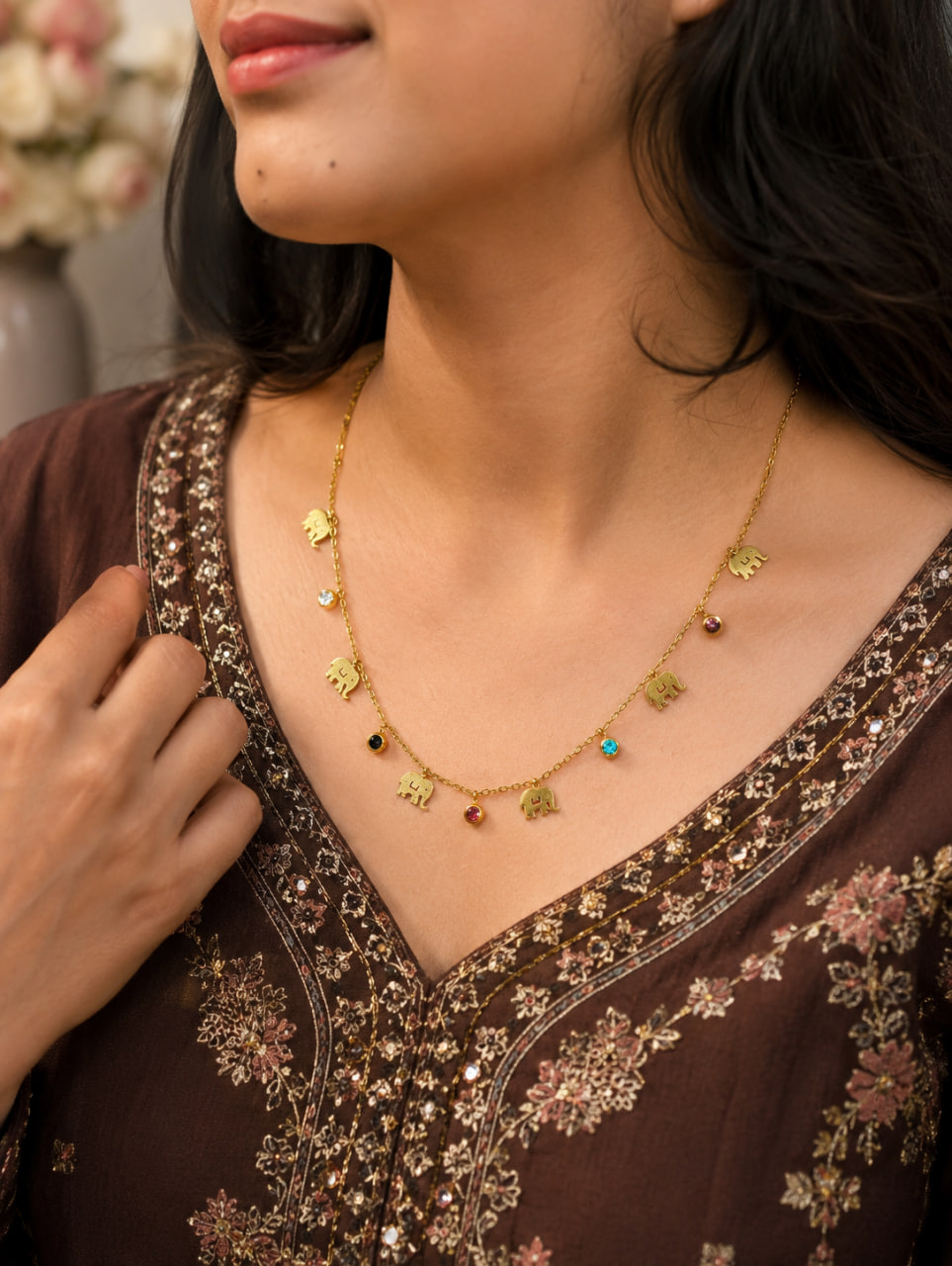 Anti Tarnish Elephant Necklace Premium Necklace for Traditional Wear 1 Anti Tarnish Elephant Necklace with premium gold-plated finish for women
