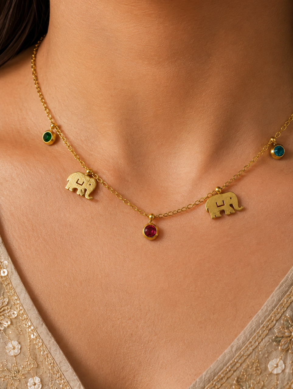 Anti Tarnish Elephant Necklace Premium Necklace for Traditional Wear 2 Anti Tarnish Elephant Necklace with premium gold-plated finish for women