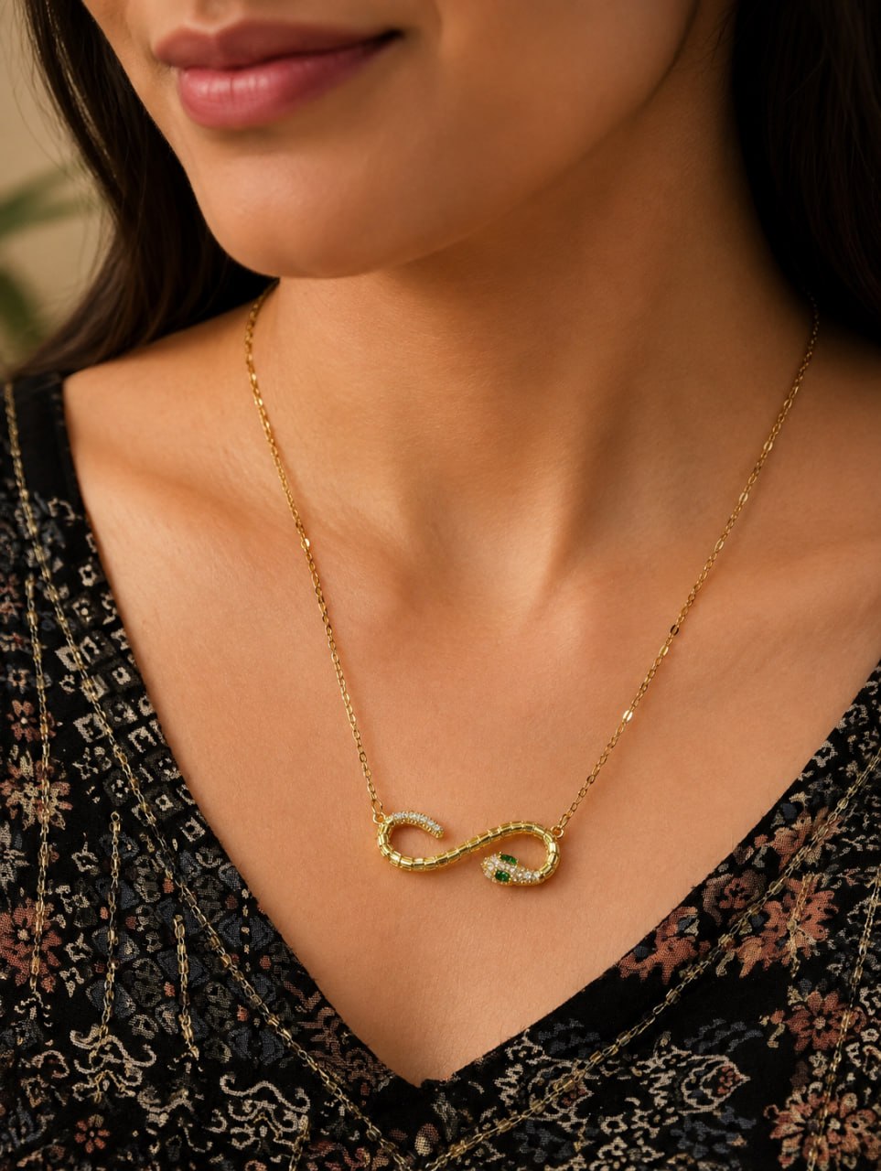 Anti Tarnish Snake Pendant Premium Gold Plated Necklace for Women 2 Anti Tarnish Snake Pendant with premium gold-plated finish for women