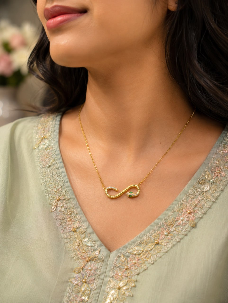 Anti Tarnish Snake Pendant Premium Gold Plated Necklace for Women 1 Anti Tarnish Snake Pendant with premium gold-plated finish for women