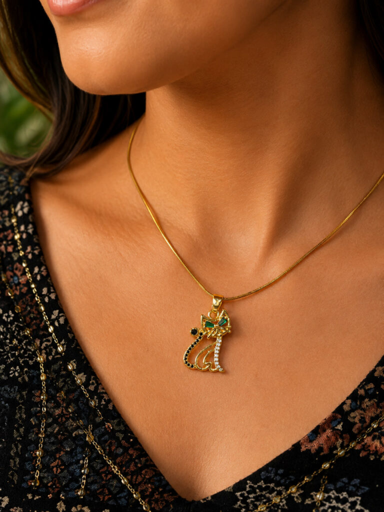 Anti Tarnish Cat Necklace Premium Gold Plated Necklace for Women