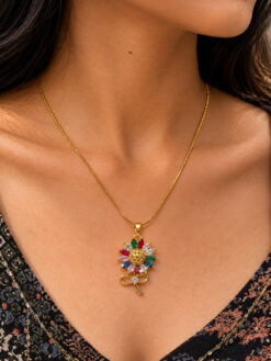 Anti Tarnish Flower Necklace with premium gold-plated finish for women