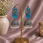 Bulk 18 Traditional Jhumka Earring Oxidized Silver Ethnic Design for Beautiful Look - "Aqua"