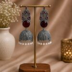 Bulk 16 Traditional Jhumka Earring Oxidized Silver Ethnic Design for Beautiful Look - "Red"