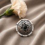 Silver Flower Ring Adjustable Floral Ring for Traditional Wear - "Black"