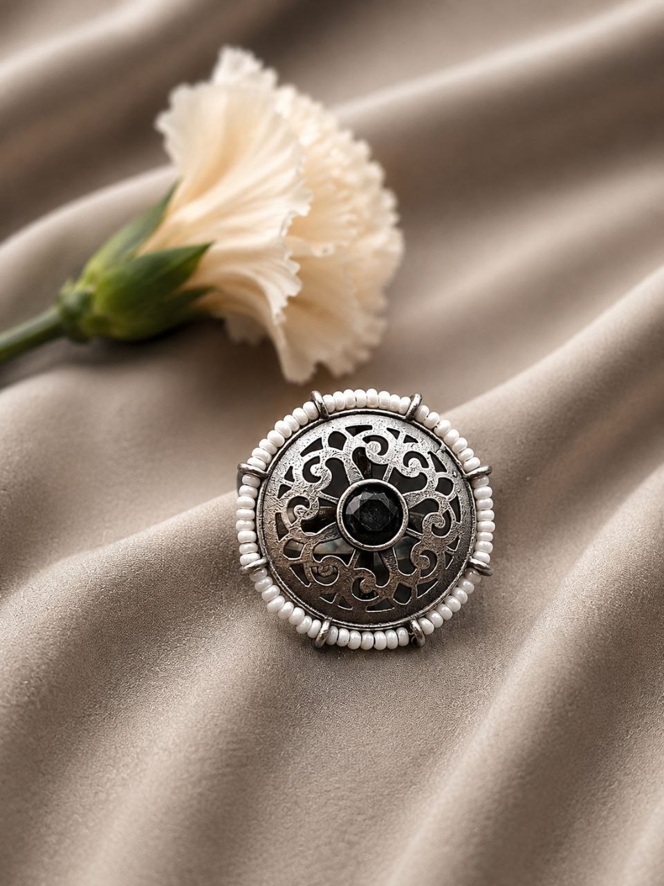 Silver Flower Ring Adjustable Floral Ring for Traditional Wear 8 Silver Flower Ring with elegant floral design for women