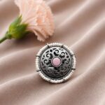 Silver Flower Ring Adjustable Floral Ring for Traditional Wear - ''BabyPink''