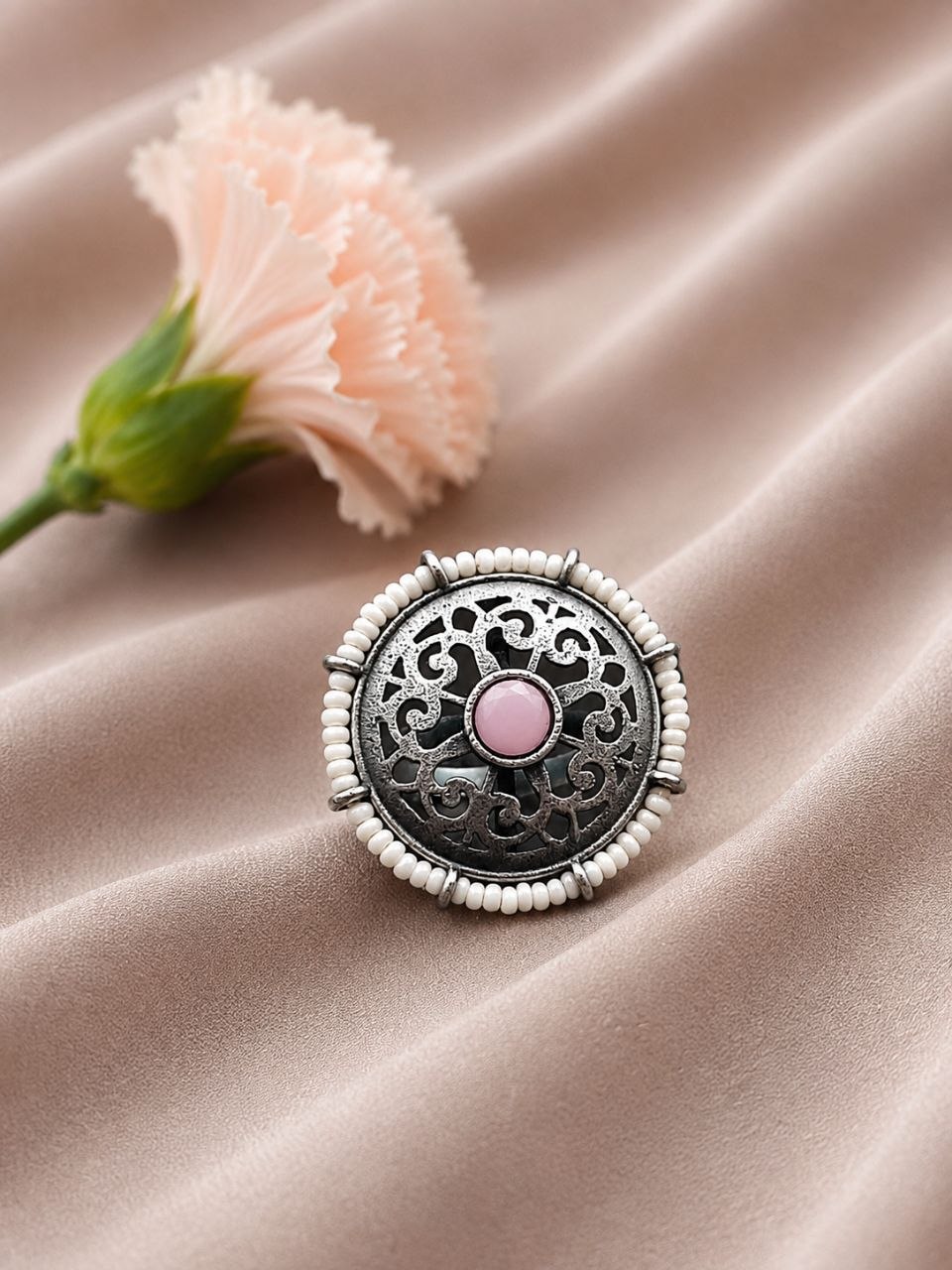Silver Flower Ring Adjustable Floral Ring for Traditional Wear 6 Silver Flower Ring with elegant floral design for women