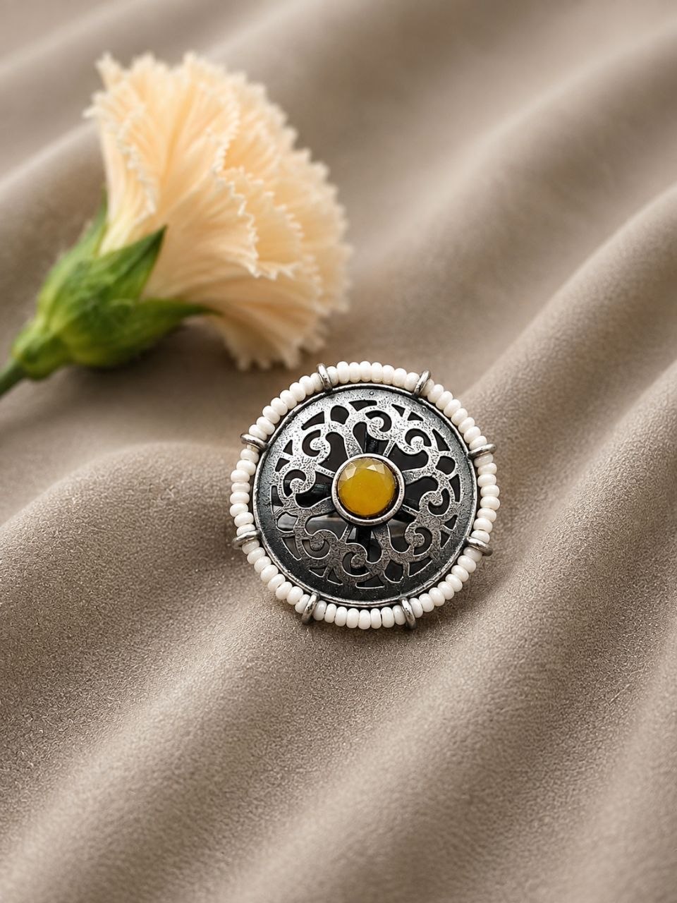 Silver Flower Ring Adjustable Floral Ring for Traditional Wear 5 Silver Flower Ring with elegant floral design for women