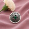 Silver Flower Ring Adjustable Floral Ring for Traditional Wear 9 Silver Flower Ring with elegant floral design for women