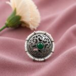 Silver Flower Ring Adjustable Floral Ring for Traditional Wear - "Green"