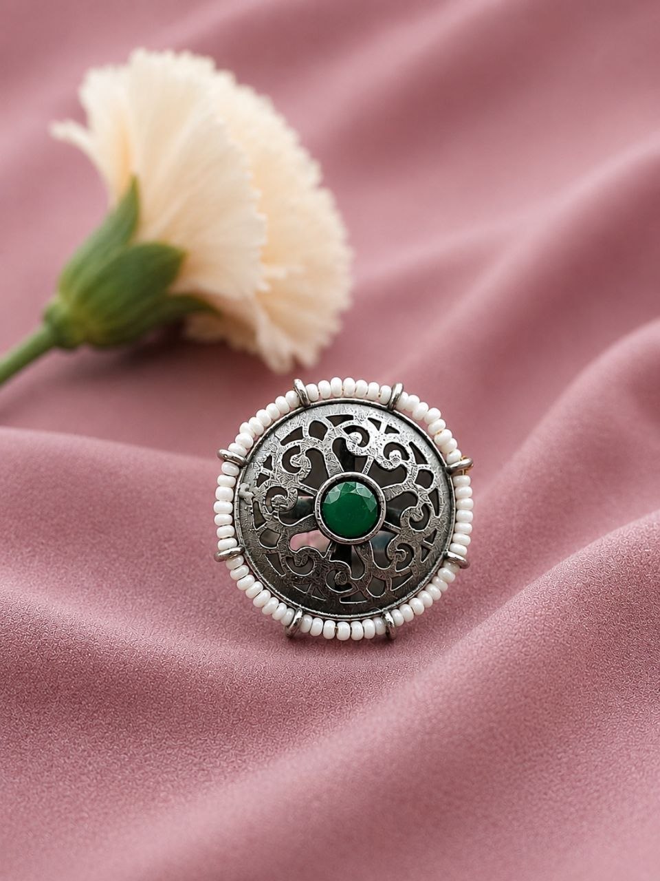 Silver Flower Ring Adjustable Floral Ring for Traditional Wear 2 Silver Flower Ring with elegant floral design for women