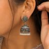Elegant Flower Jhumka with oxidized silver floral design for women