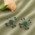 Designer Silver Earring Elegant Statement Earrings for Minimalist Jewelry - "Green"