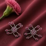 Designer Silver Earring Elegant Statement Earrings for Minimalist Jewelry - "Red"