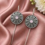 Ethnic Silver Earcuff Traditional Oxidized Silver Ear Cuff for Party Wear - ''BabyPink''