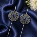Ethnic Silver Earcuff Traditional Oxidized Silver Ear Cuff for Party Wear - Blue