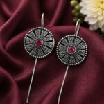 Ethnic Silver Earcuff Traditional Oxidized Silver Ear Cuff for Party Wear - "Red"
