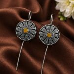 Ethnic Silver Earcuff Traditional Oxidized Silver Ear Cuff for Party Wear - "Yellow"