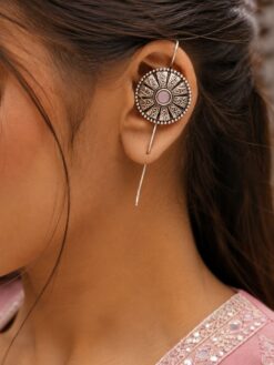 Ethnic Silver Earcuff with oxidized silver finish for women