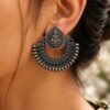 Oxidized Durga Maa Earring with traditional silver finish for women