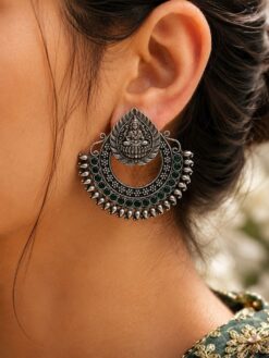 Oxidized Durga Maa Earring with traditional silver finish for women