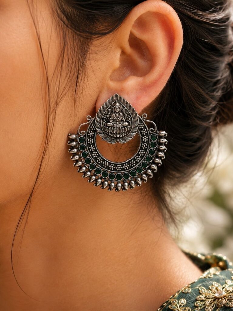Oxidized Durga Maa Earring Traditional Silver Earrings for Women