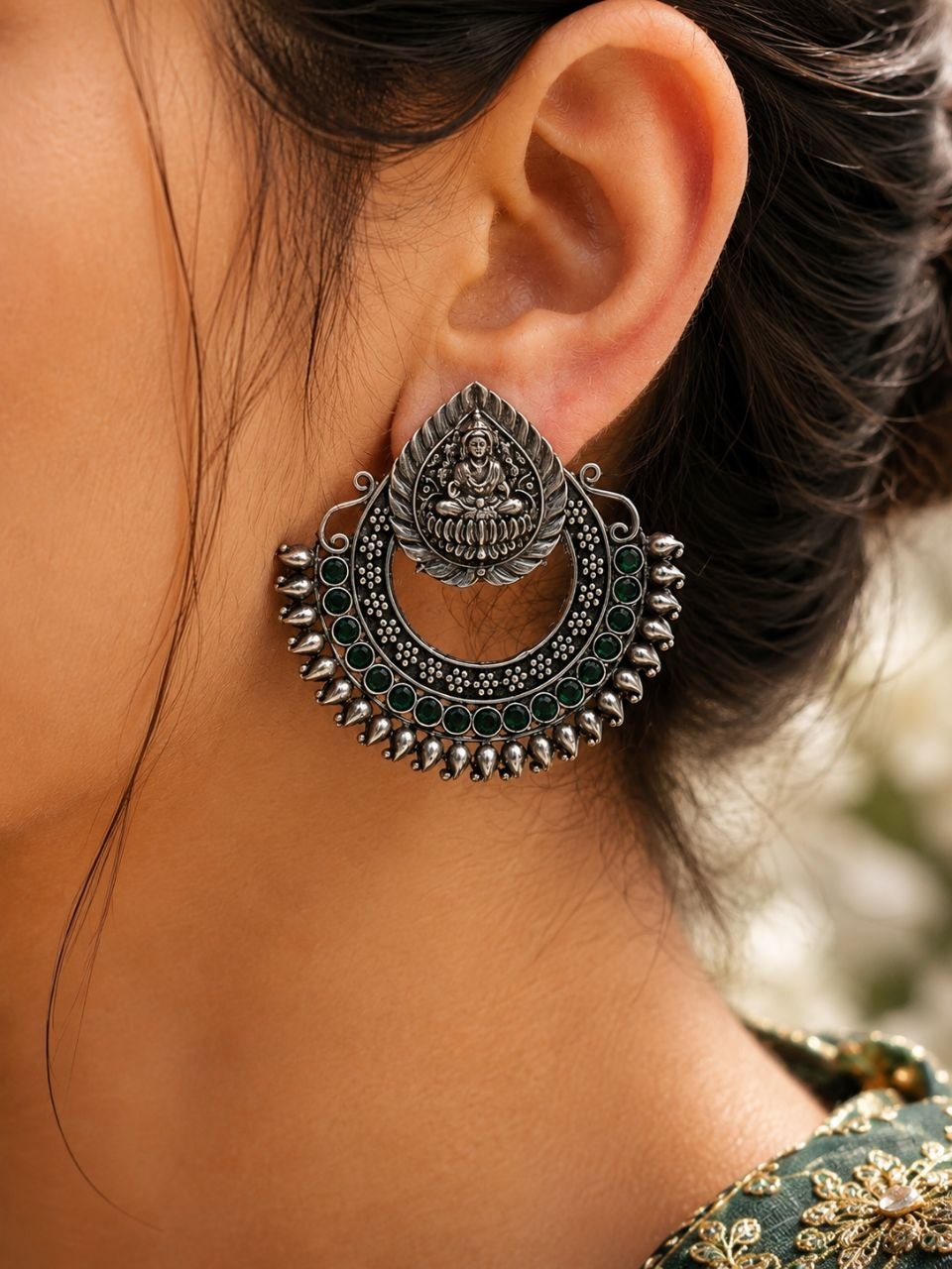Oxidized Durga Maa Earring Traditional Silver Earrings for Women 1 Oxidized Durga Maa Earring with traditional silver finish for women