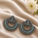 Oxidized Durga Maa Earring Traditional Silver Earrings for Women - "MInt"