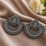 Oxidized Durga Maa Earring Traditional Silver Earrings for Women - ''BabyPink''