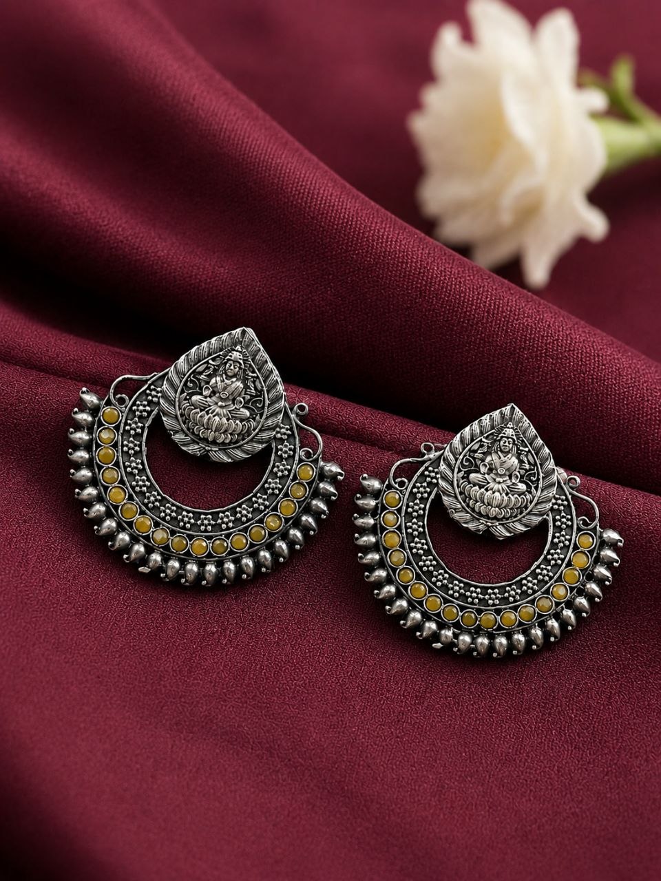 Oxidized Durga Maa Earring Traditional Silver Earrings for Women 2 Oxidized Durga Maa Earring with traditional silver finish for women