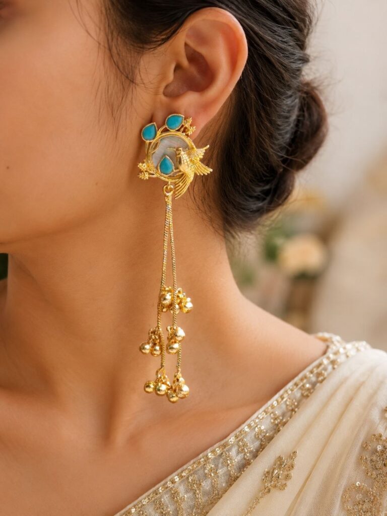 Gold Plated Parrot Kashmiri Earring Traditional Designer Earrings for Women