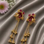 Gold Plated Parrot Kashmiri Earring Traditional Designer Earrings for Women - "Red"