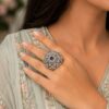 Designer Oxidised Floral Ring – Elegant Traditional Floral Jewelry