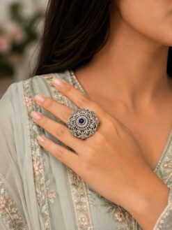 Designer Oxidised Floral Ring – Elegant Traditional Floral Jewelry