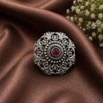 Designer Oxidised Floral Ring – Attractive Traditional Jewelry for Elegant Everyday Styling - "Red"