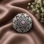 Designer Oxidised Floral Ring – Attractive Traditional Jewelry for Elegant Everyday Styling - ''BabyPink''