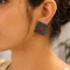 Antique Oxidised Square Stud geometric brass earrings with premium antique finish##
